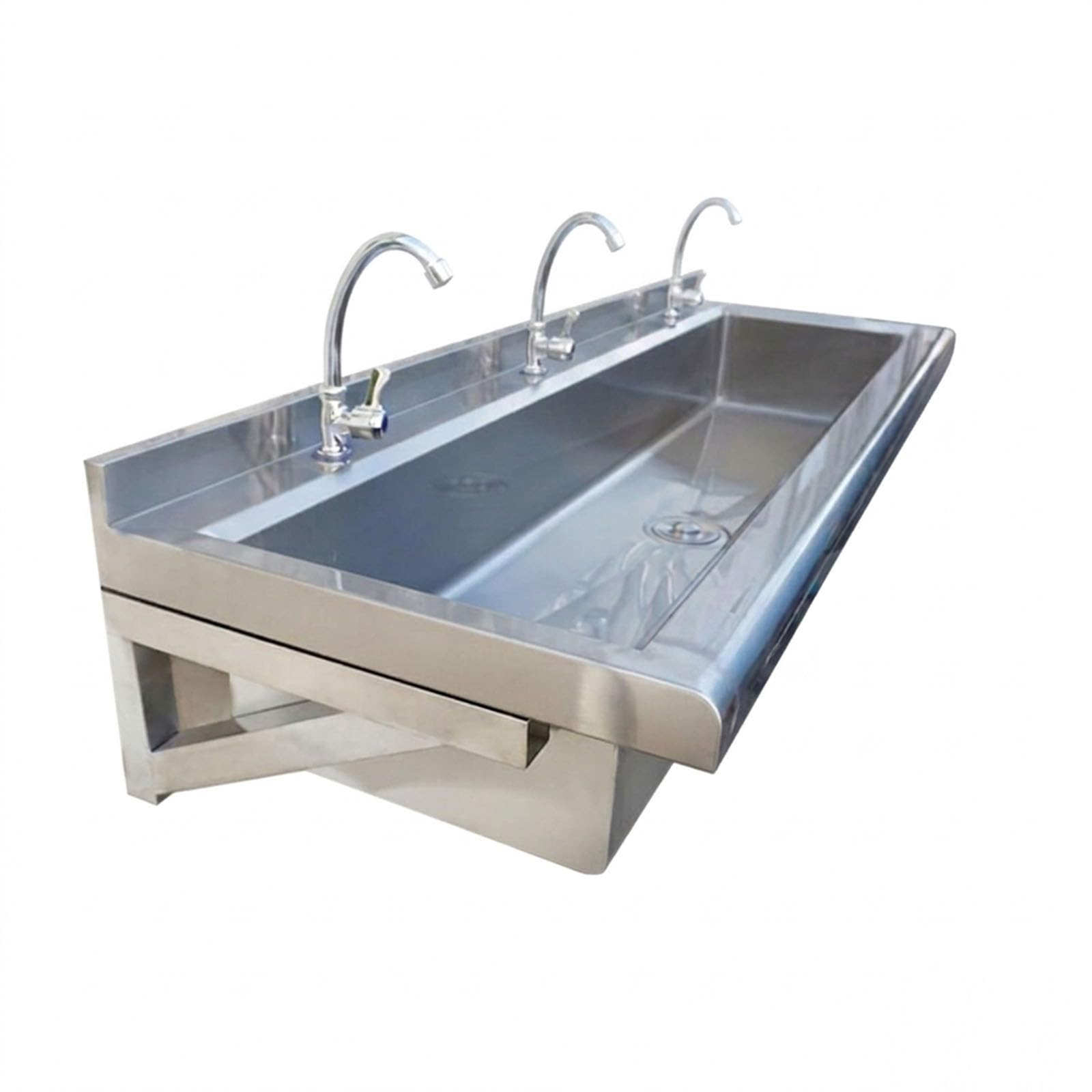 Générique Évier-Auge Professionnel en Acier Inoxydable avec robinets, Lave-Mains collectif Robuste et allongé, Évier Utilitaire Mural pour Restaurant, école, Cuisine ou sanitaires publics