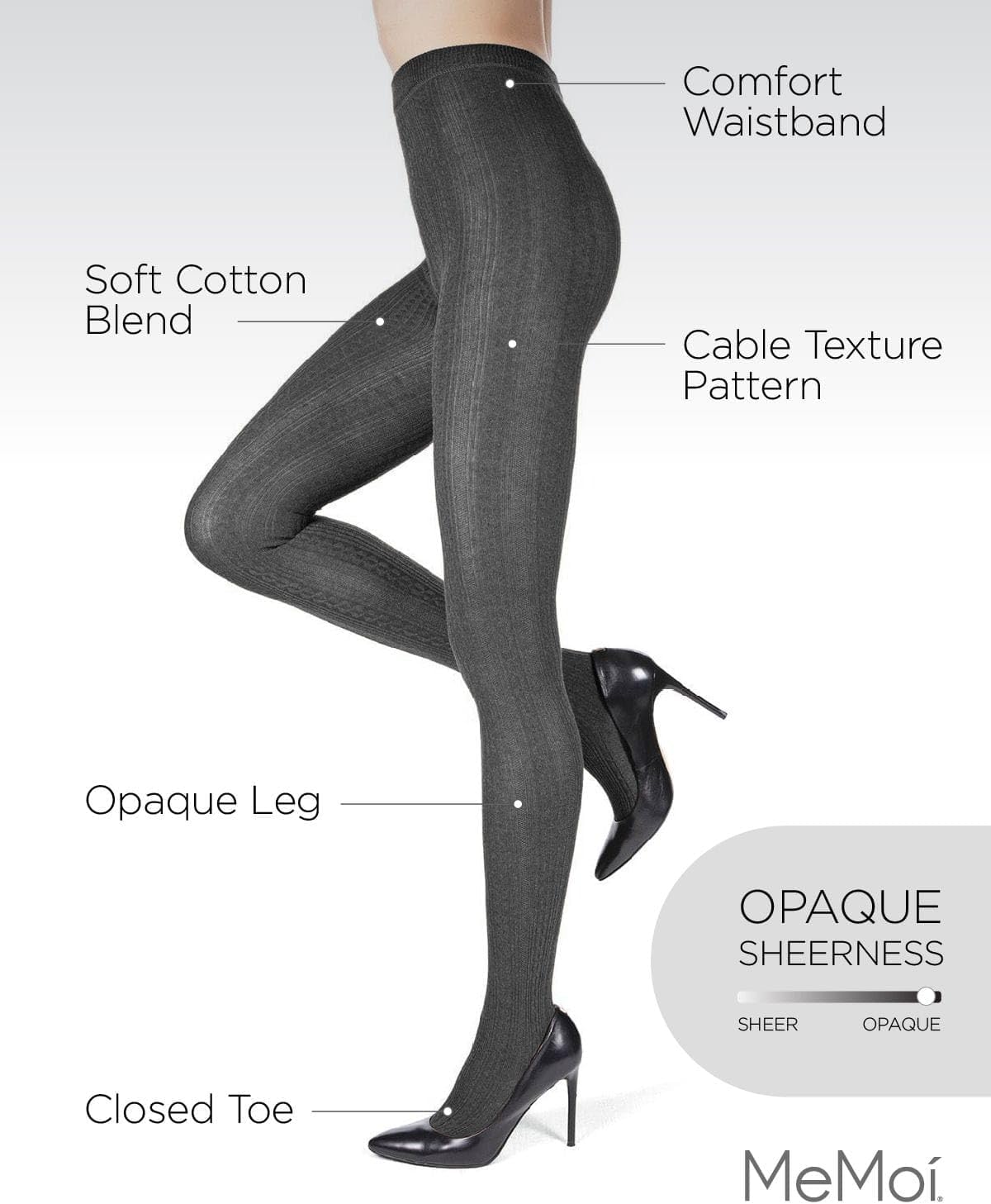 MeMoi Toronto Cable Cotton Tights for Women, Cozy and Breathable Warm Sweater Tights - Sizes S to XL - Image 3