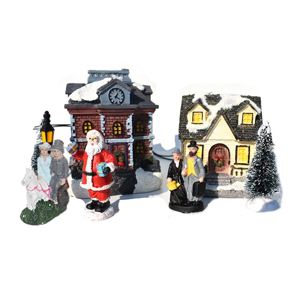 LICHENGTAI Pueblos Navideños con Luz, Juego de Casa de Pueblo de Navidad Decoracion de Luces LED Adorno de Mesa de Escena de Pueblo de Navidad, Escena de Navidad Casas de Pueblo (10 Piezas)