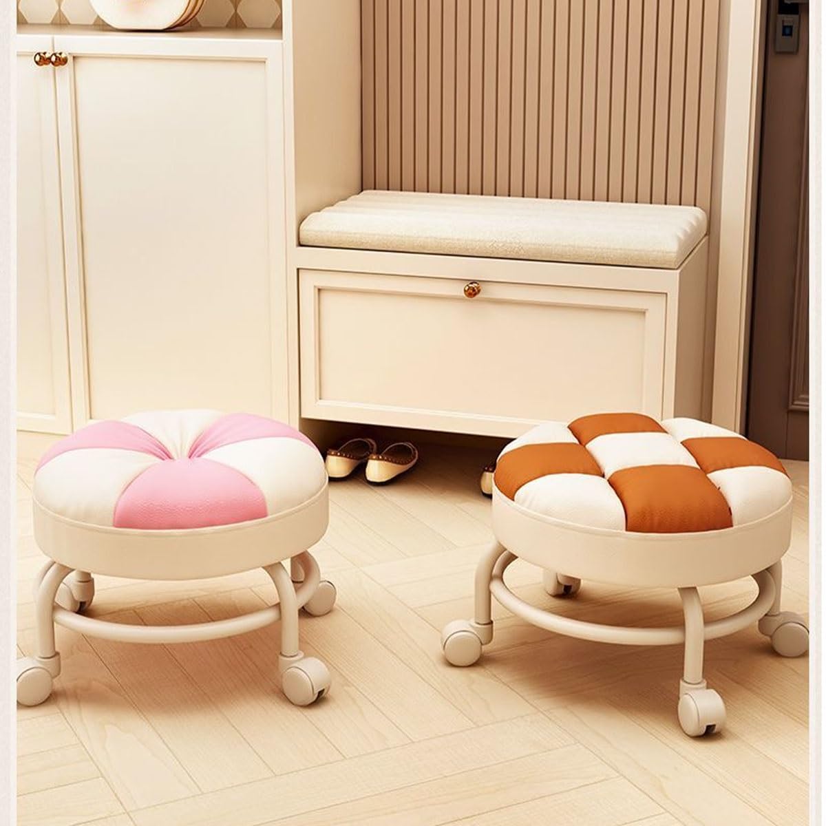 Sgabello arrotolabile, seduta in morbida pelle PU con ruote per casa, ufficio, giardino, massaggi, garage, negozio, fitness