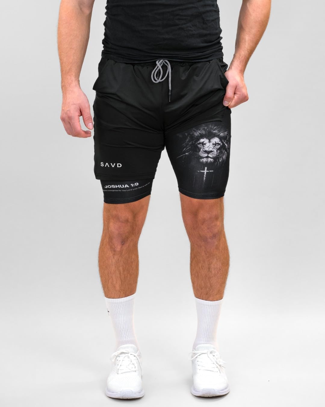 SAVD Christian Performance Shorts - Men's Gym & Sport Shorts with Pockets & Compression Liner, Bible Verse Activewear - Image 3