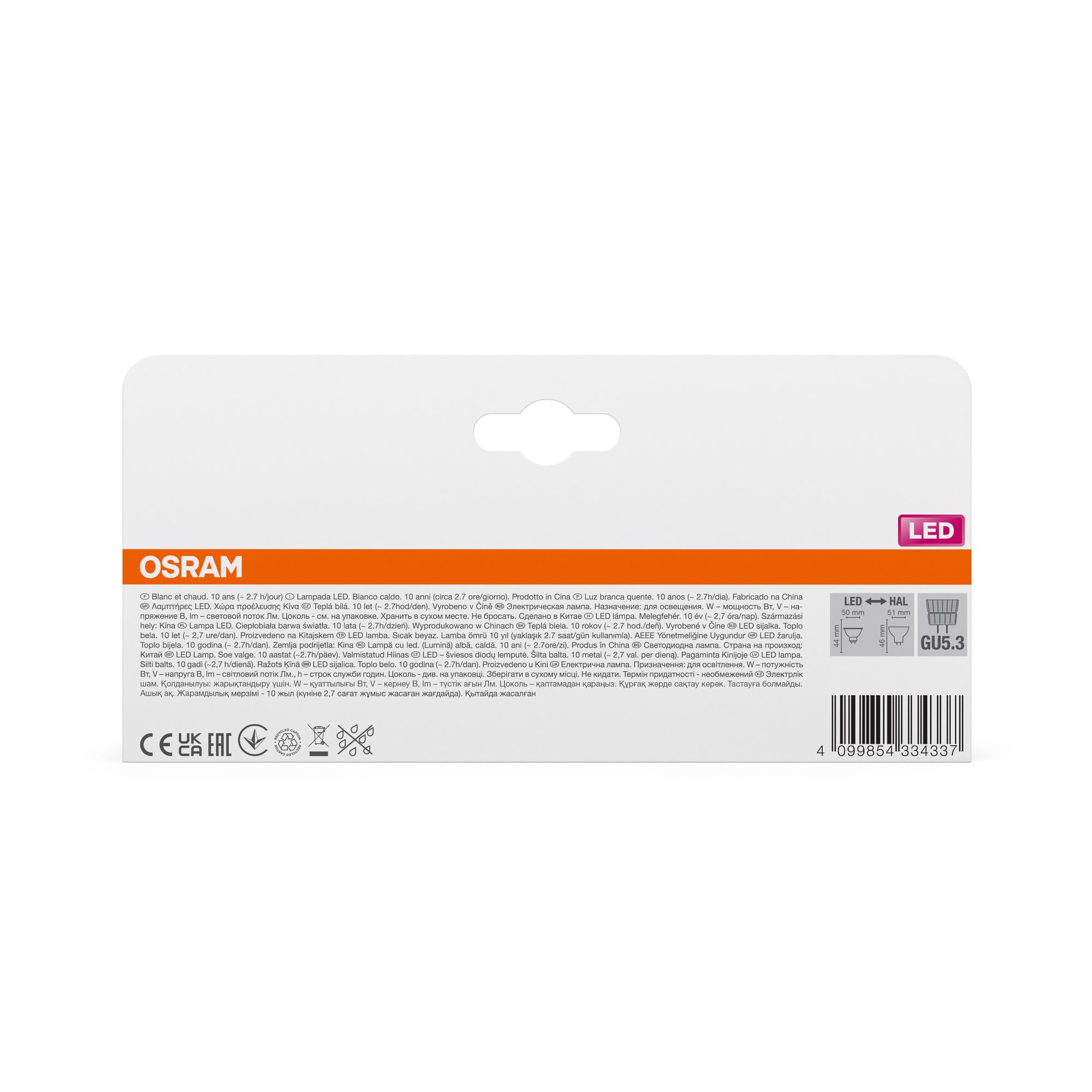 OSRAM LED BASE MR16, confezione vantaggiosa con 50 lampadine a bassa | , LED Lamps, 50.00 Millimetres dia, , confezione da 50
