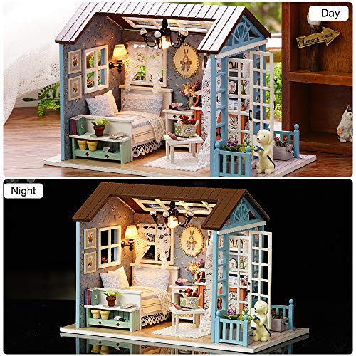 Fsolis DIY Puppenhaus-Miniatur-Kit mit Möbeln, 3D-Holz-Miniaturhaus mit Staubschutz und Musikbewegung, Miniatur… – Bild 4