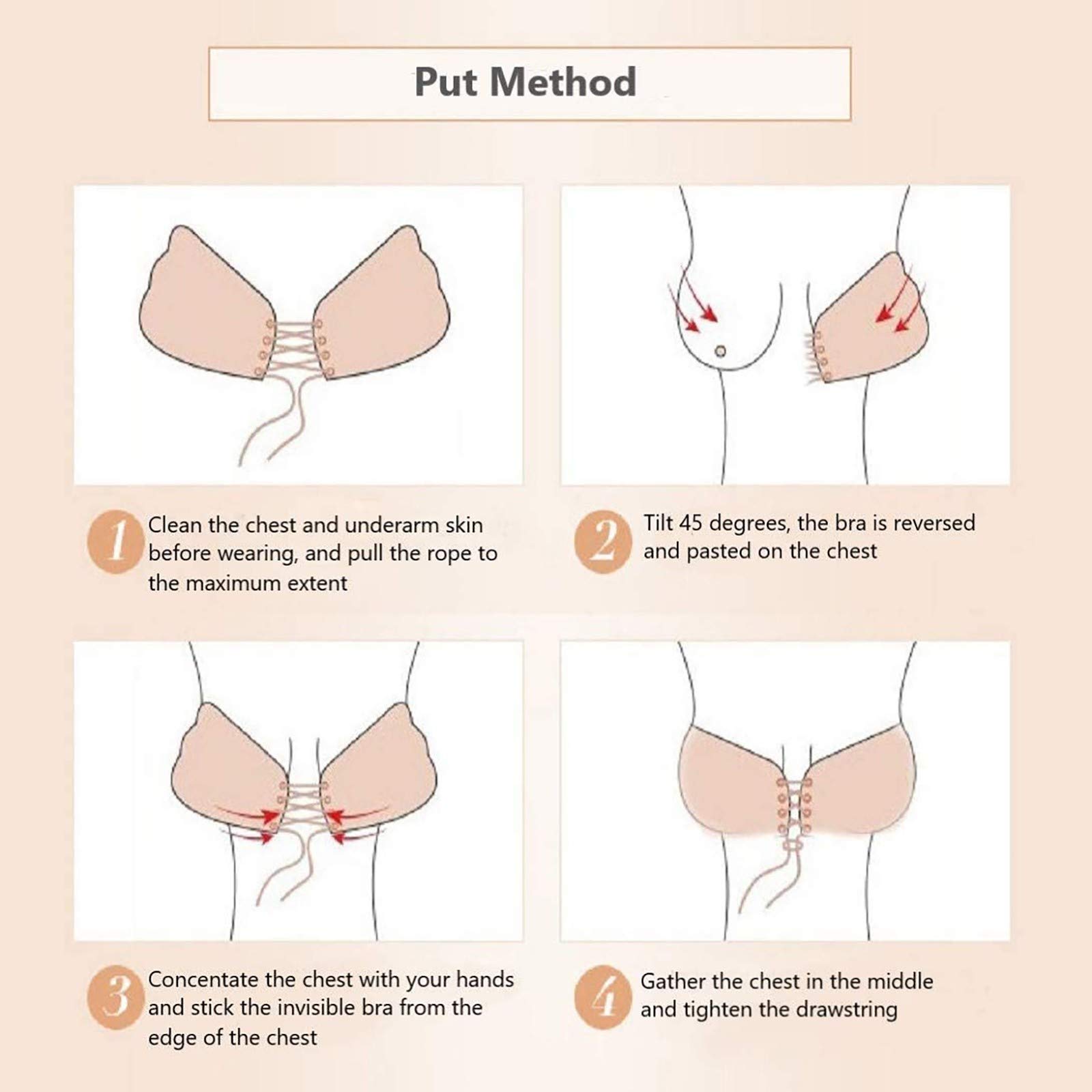 Soutien-gorge invisible Push Up Cache-mamelons sans bretelles Respirant Confortable Haute Viscose Cache-mamelons auto-adhésifs Soutien-gorge réutilisable Cache-mamelons Confortable/Bege/C