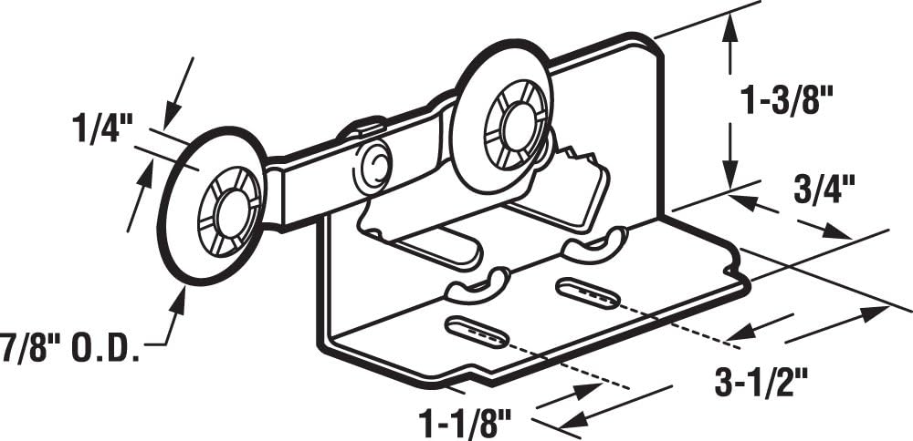 Adjustable Twin Pocket Door Roller Assembly, Top Mount, Nylon Wheels