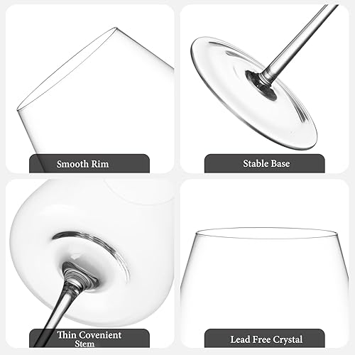 Miniatura 5 de Juego de 2 copas de vino de cristal, copas de vino tinto sopladas a mano de 22 onzas, copas de vino blanco prémium para bodas, Navidad