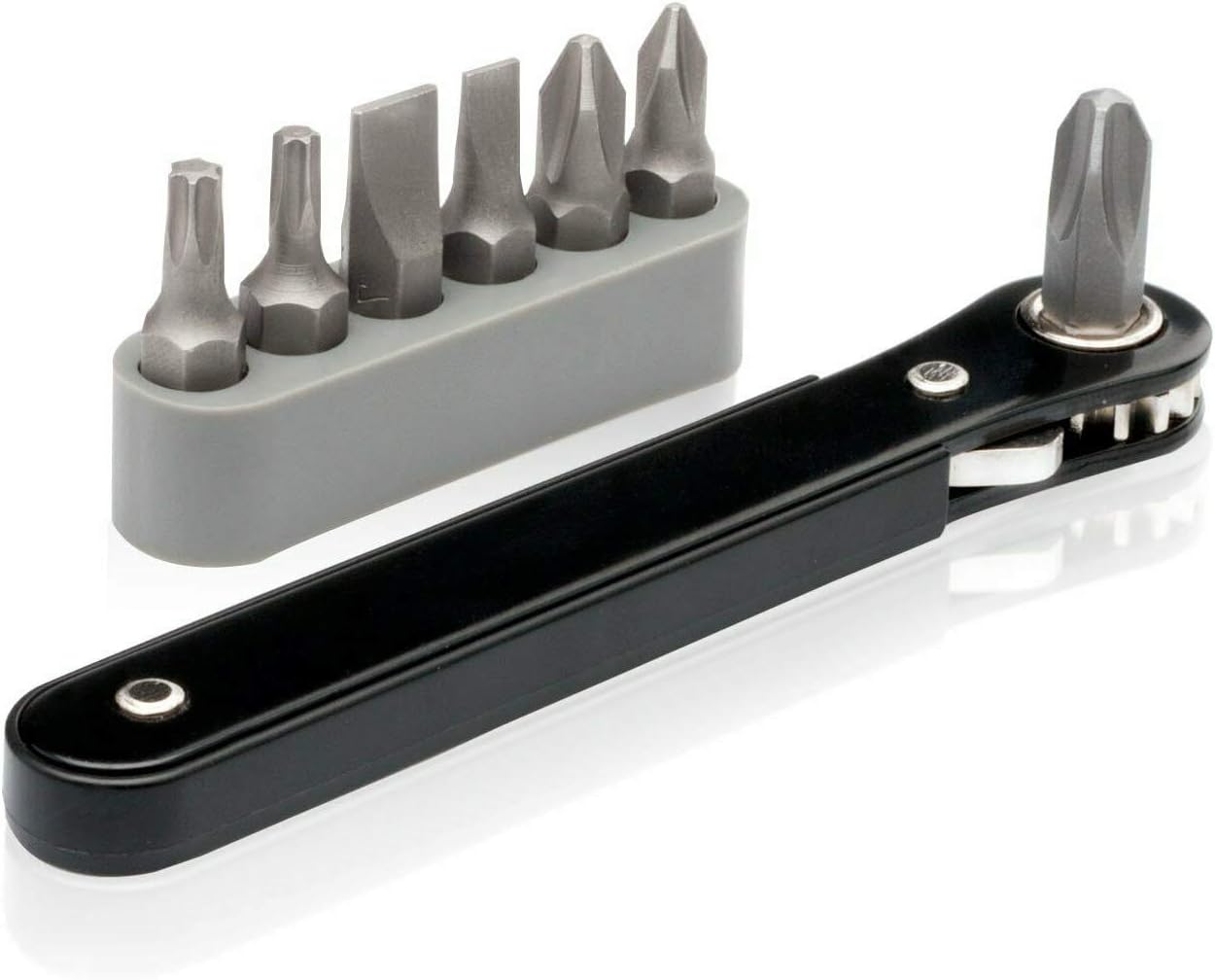 1/4" Dr Mini Ratcheting Screwdriver Close Quarter Bit Set w/ 7 Bits