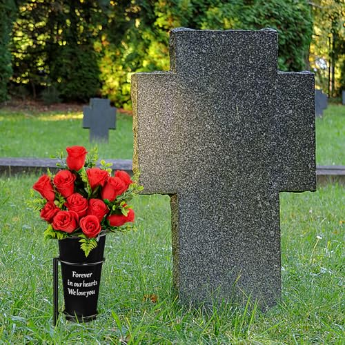Metal Cemetery Vase Flower Holder with Spikes in Ground Grave Vases for Gravesite Gravestone Memorial Grave Markers Cemetery Decorations (2Pcs, Black) image 6