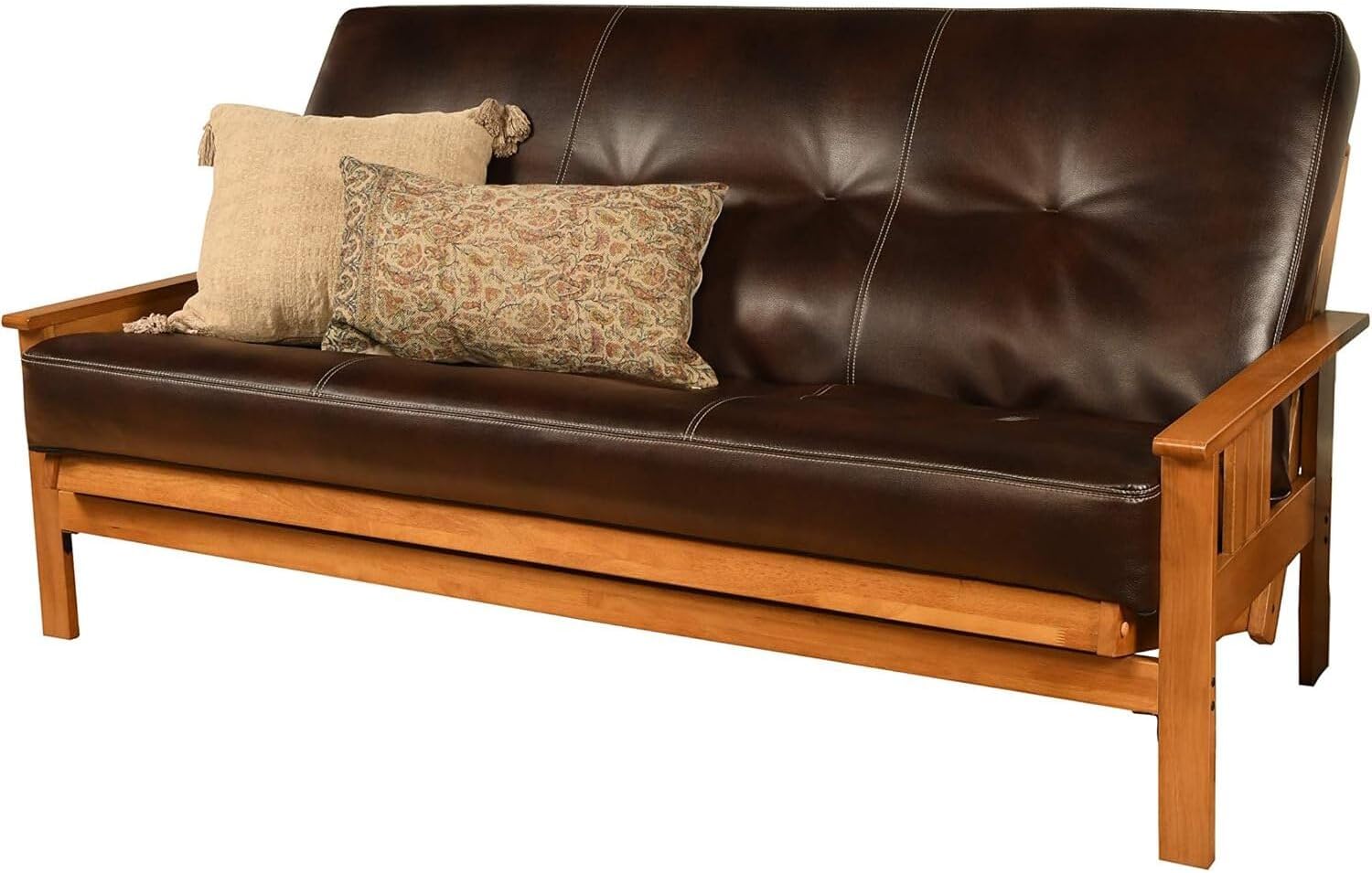 HomeStock Futon Frame Set with Mattress - Foldable Hardwood Sofa Bed for Living Room Oregon Trail Java/Full Frame Without Storage Drawers