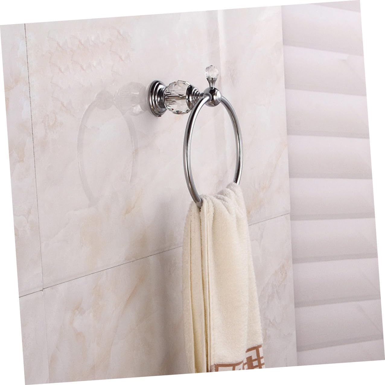 Homoyoyo Refined Copper Bathroom Towel Ring Wall Mounted Pendant Holder with Rotation Rustproof Polished Silver Finish Elegant Hand Towel Ring for Bathrooms