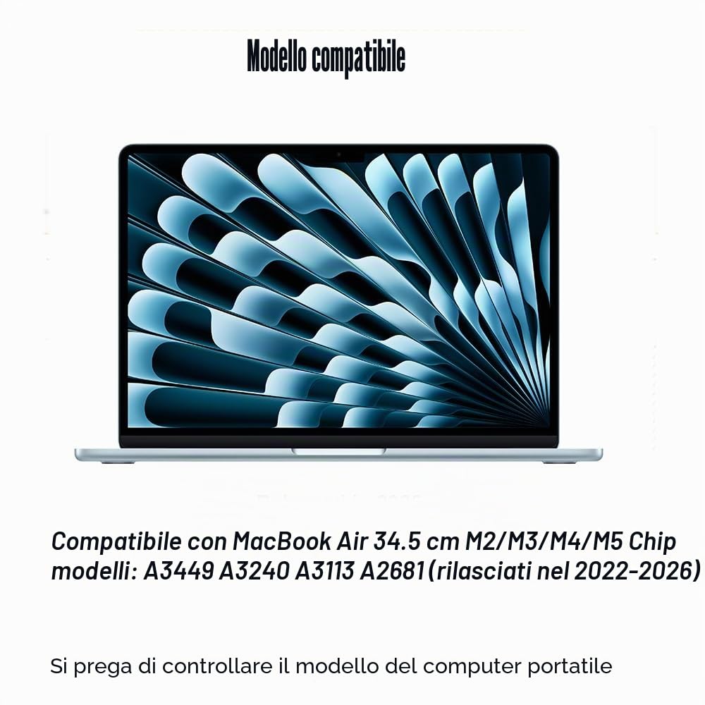 Pellicola proteggi schermo in vetro temperato per MacBook Air 13,6" M5-M2 Chip 2026-2022 A3449 A3240 9H Antigraffio HD Trasparente Copertura Totale