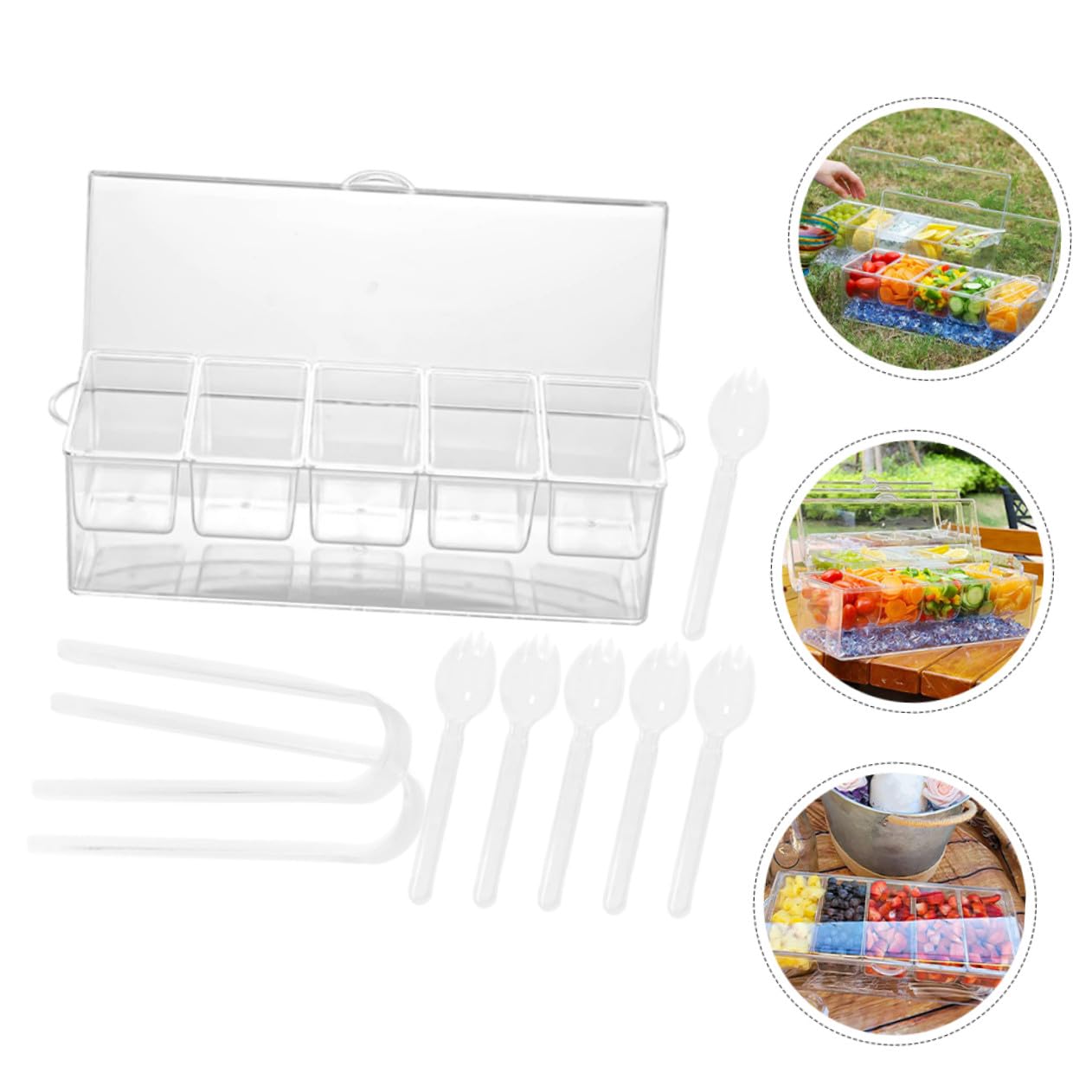 Boîte Assaisonnement Réutilisable avec Cuillères Plateau à Compartiments pour Épices et Condiments Rangement Cuisine Transparent et Pratique Set Pot Épices Réutilisable