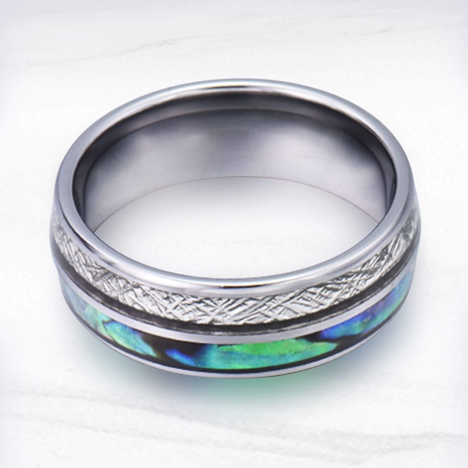 Anello Carburo di Tungsteno Uomo Anello con Conchiglia di Abalone Anelli Uomo Personalizzabili 8MM Anelli Promessa Argento Misura 12-31