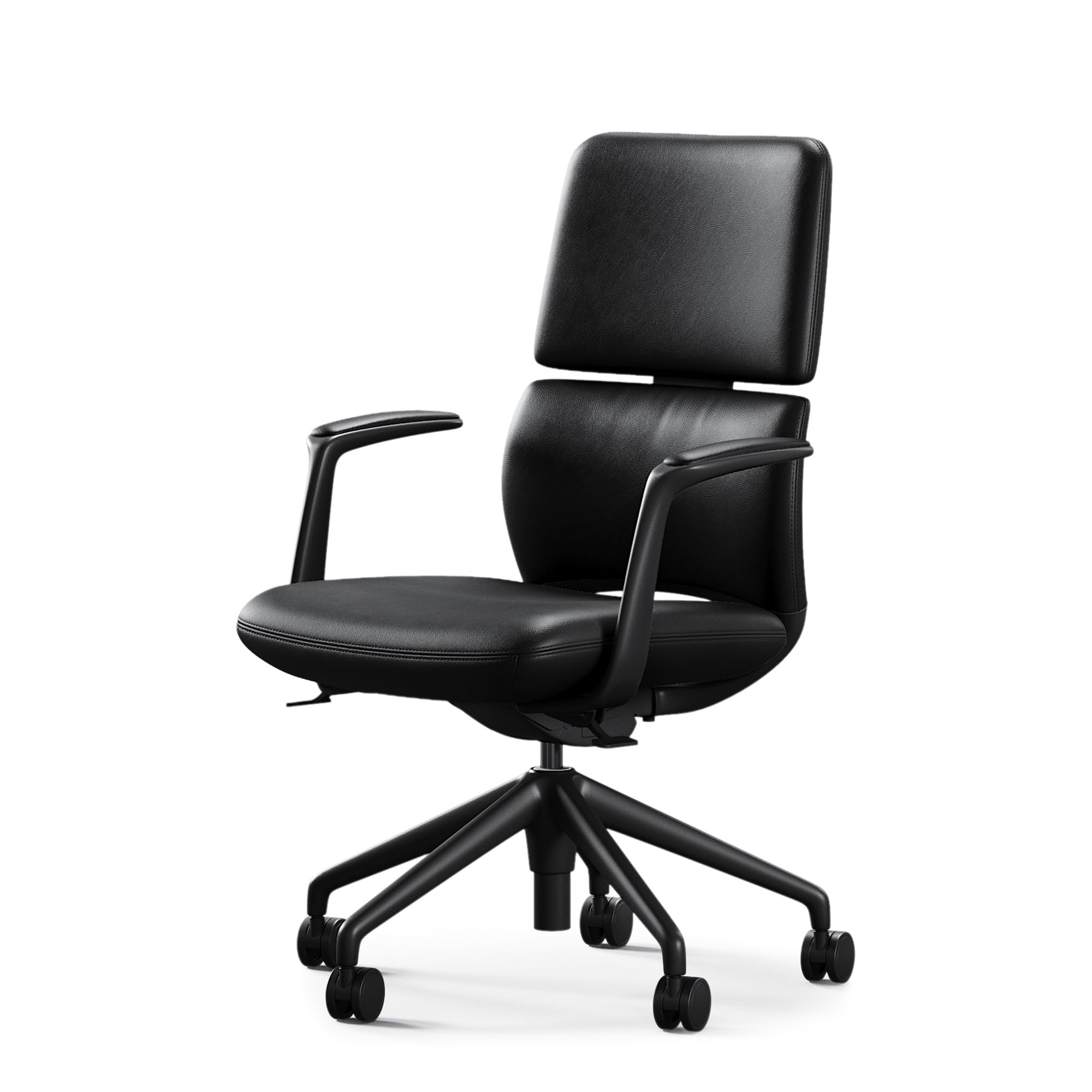 TOMU Genuine Leather Office Desk Chair with Wheels, Ergonomic Leather Executive Chair, Mid Back, Swivel Base with Adjustable Tilt, Modern Style, Luxury Aluminum Frame