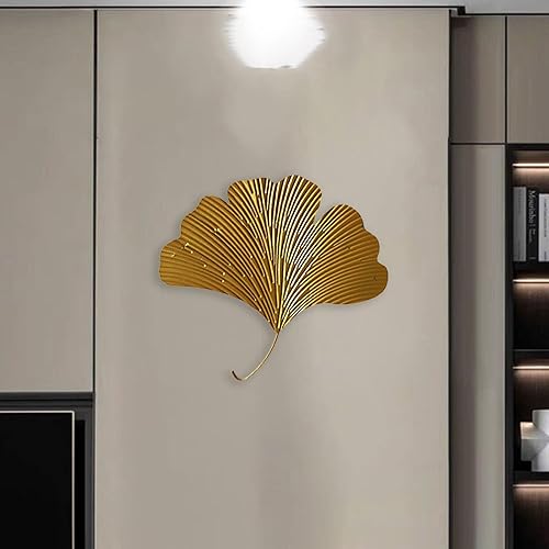 Miniatura 2 de Fenteer Decoración de pared de hojas de ginkgo montadas en la pared, escultura de arte de pared de hojas de ginkgo, grande