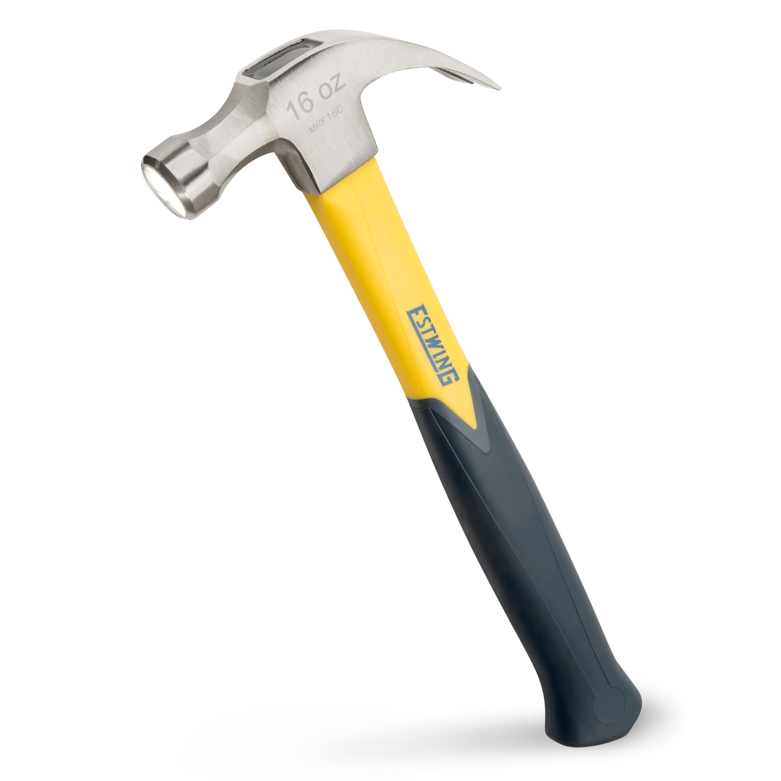 ESTWING Sure Strike Hammer - 16 oz Curved Claw Hammer with Smooth Face & Fiberglass Handle - MRF16C