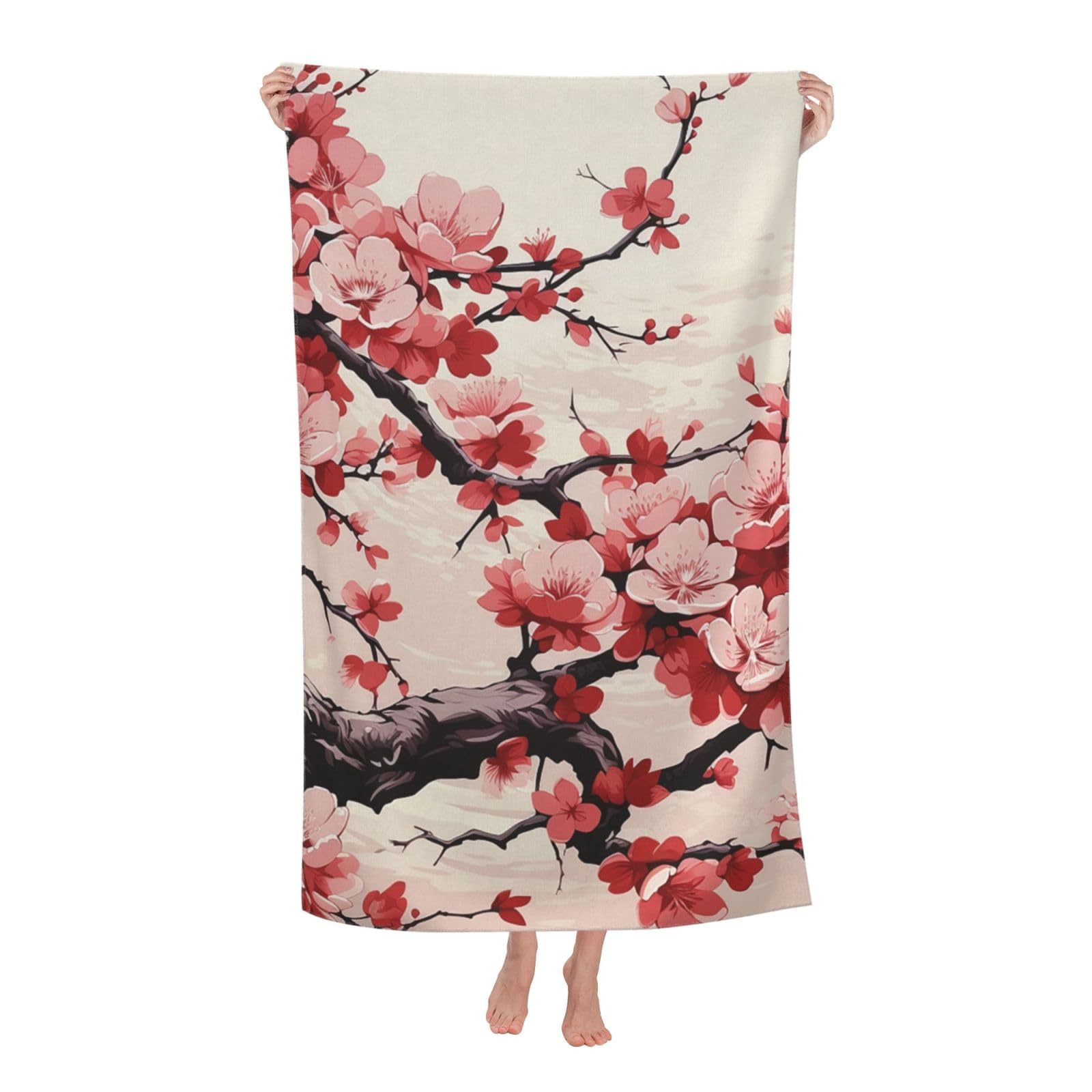 FodPand Japanese Floral Cherry Blossom Beach Towel Oversized 52 x 32 in Sand Free Pool Swim Towels for Adult Travel Blanket Lightweight Quick Dry Absorbent Bath Towels Cruise Vacation Accessories