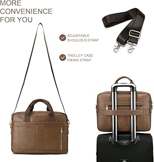 SPAHER Mens Leather Laptop Bag Briefcases for Men 15.6 Inch Leather Briefcase Business Work Laptop Handbag Shoulder Bag Messenger Bag with Removable Strap