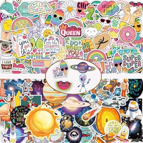 210Pcs Inspirational Word Space Planet Stickers for Kids Boys Girls Teens, Cute Waterproof Aesthetic Vinyl Stickers for Water Bottle Laptop Scrapbook Party Favor School Reward Cover