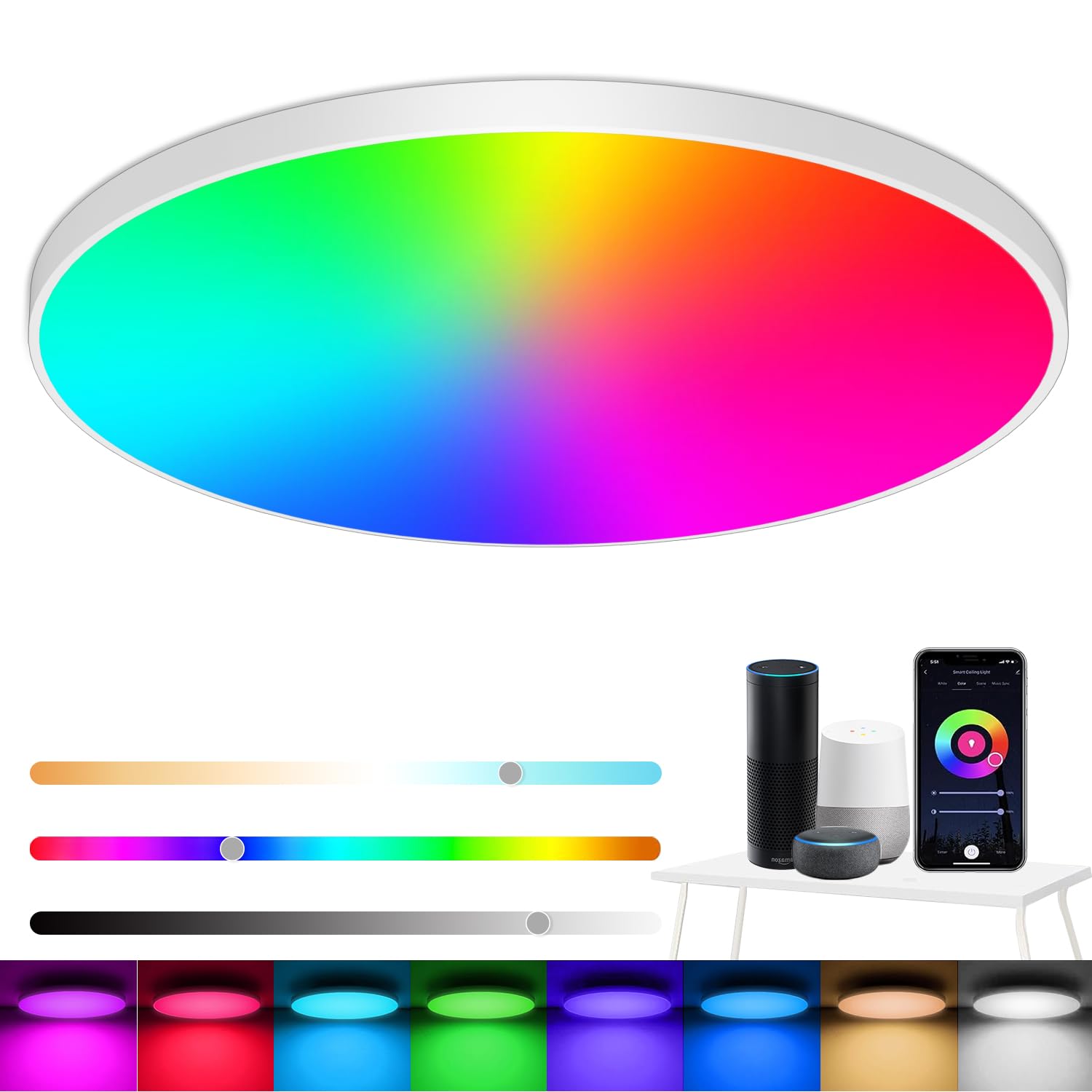 Eregou LED Deckenlampe Dimmbar, 24W 2400LM Smart RGB LED Deckenleuchte, IP44 Wohnzimmerlampe Schlafzimmerlampe, Kompatibel mit Alexa APP Google Assistant, 2700K-6500K