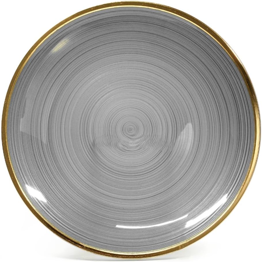 " OCCASIONS " 240 Pieces Pack,(120 Guests) Premium Wedding Party Disposable Plastic Plates Set -120 x 10'' Dinner + 120 x 7'' Salad/Dessert (Belize in Smoke Gray & Gold)