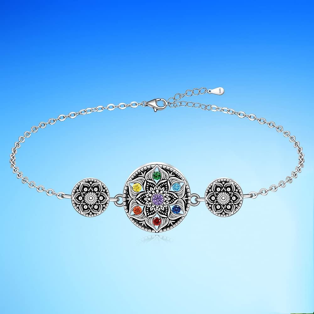 Fenthring Chakra Bracelets for Women Yoga Lotus Mandala 7 Chakra Bracelet Sterling Silver Protection Anxiety Balance Lotus Flower Meditation Gifts - Image 9