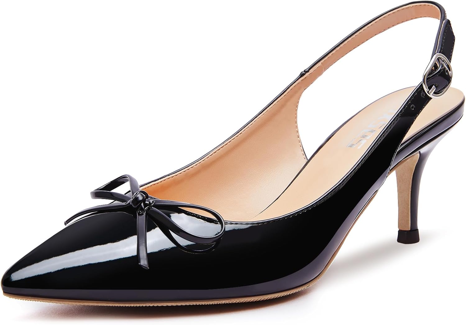 rsxses Kitten Heels for Women Pointed Toe Slingback Pumps with Bow Comfortable Low Heel Wedding Dress Shoes Closed Toe Heels