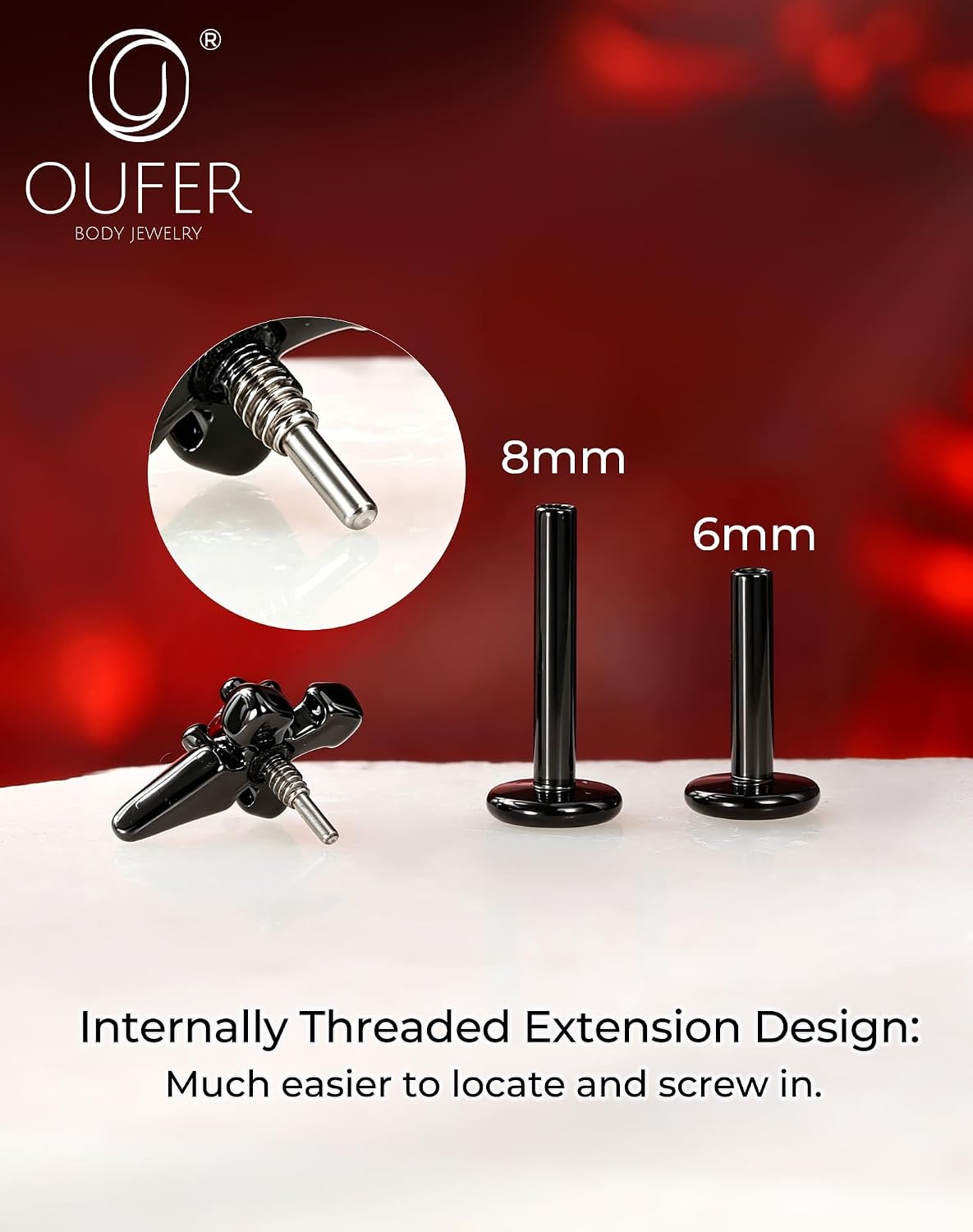 OUFER 16G Halloween 3PCS Helix Piercing Jewelry, Black Flat Back Studs
