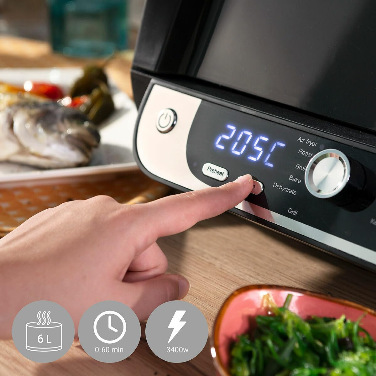 InnovaGoods - Friggitrice ad Aria 12-in-1 Fryinn 6000, Cucina Sana e Veloce 6L 3400W, 12 Programmi con Display Digitale, Accessori Lavabili, Nero, Acciaio inossidabile