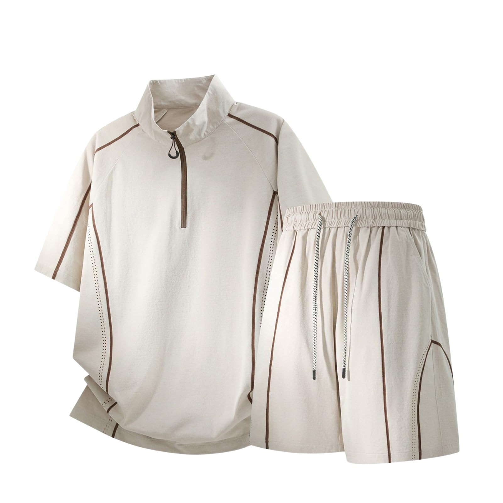 Men's Sport Set Ice Silk Thin Half Zip T-shirt szorty Casual Loose Summer