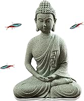 Vista 7 de livelyfish Estatua de Buda para pecera, hecha a mano, decoración de acuario japonés, escultura de Buda de meditación de mano de paz para acuario