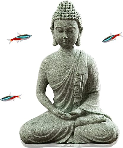 Miniatura 1 de livelyfish Estatua de Buda para pecera, decoraciones japonesas para acuarios, meditación, arenisca, estatua de Buda, adornos de Betta Pet Fish Tank