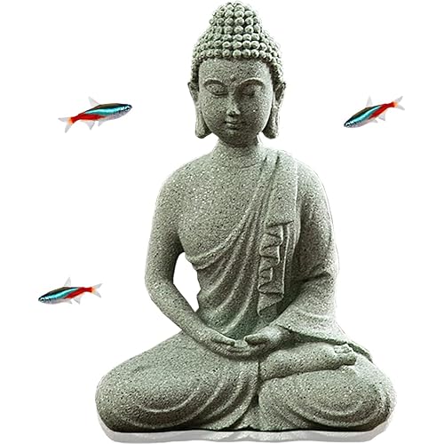 livelyfish Fish Tank Buddha Statue Japanese Aquarium Decorations Meditation Sandstone Buddha Statue Ornaments Betta Pet Fish Tank Asian Decorations,C