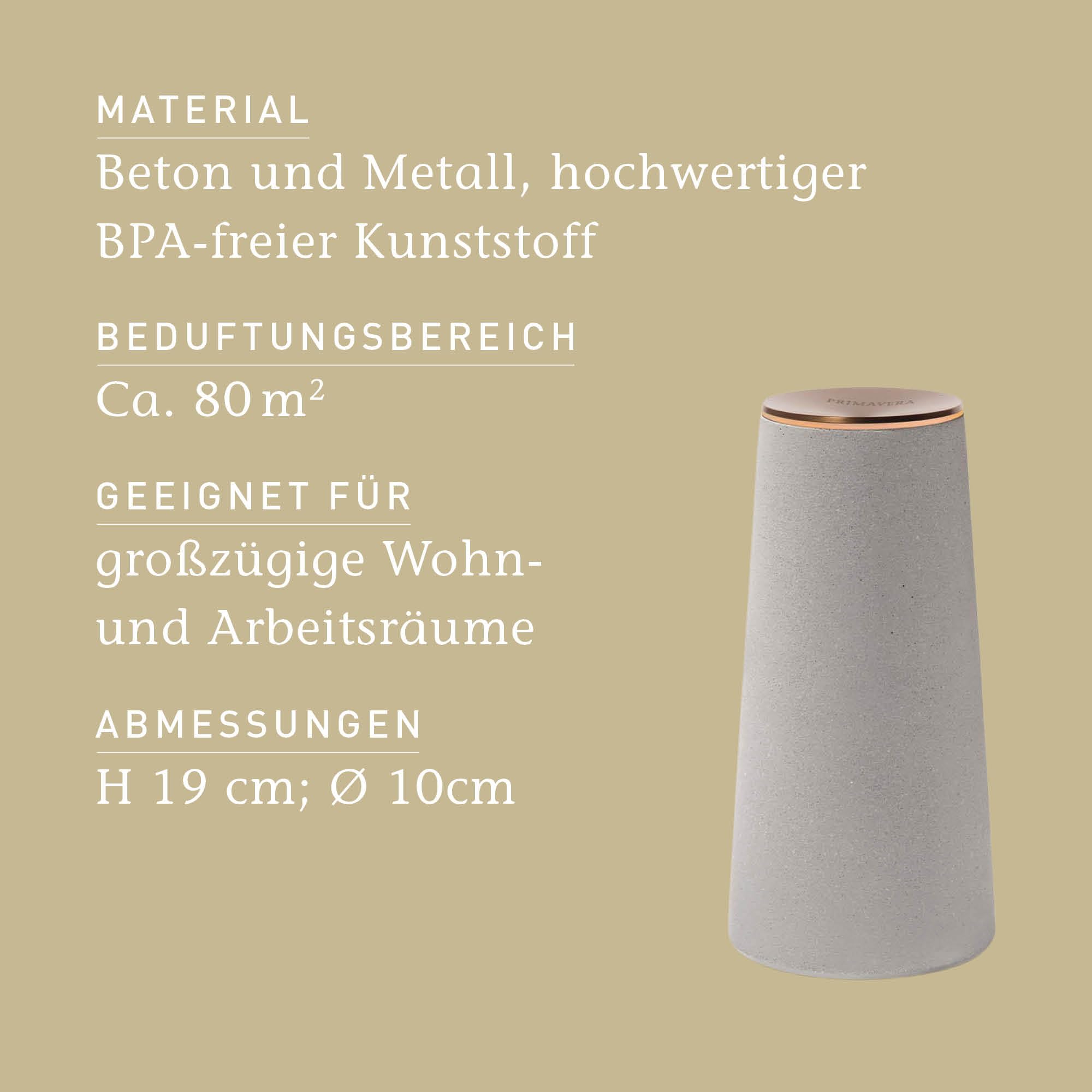 PRIMAVERA Aroma Zerstäuber Purist – elektrische Duftlampe, Diffuser, Raumduft – Kraftvolle Duftwirkung – verbreitet ätherische Öle – Aromatherapie