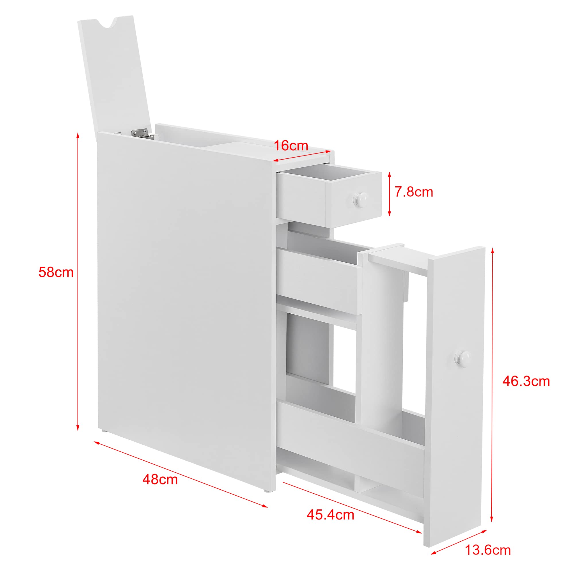 [en.casa] Meuble de Rangement de Salle de Bain Organisateur à 2 Tiroirs Commode Armoire pour Toilettes Panneau de Particules 58 x 16 x 48 cm Blanc
