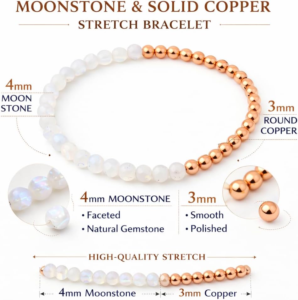 Solid Copper stretchy Bracelet with Natural Crystals/Gemstones Healing and Protection Bracelet | Elastic Stretchy Jewelry with Crystal Beads for Women and girls