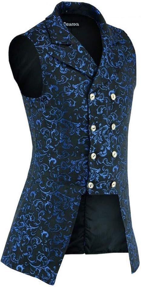 Darkrock Men's Double Breasted Governor Vest Waistcoat VTG Brocade Gothic Steampunk/Brocade Blue (4XL, Blue Brocade)