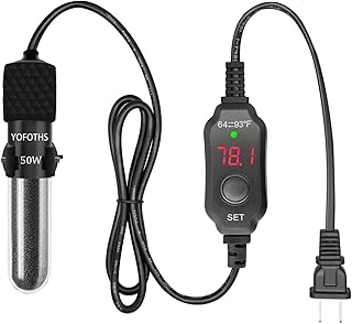 Adjustable Mini Aquarium Heater 5-10 Gallons Submersible Small Fish Tank Heater 50W Digital Display Thermostat External Temperature Controller (50W)