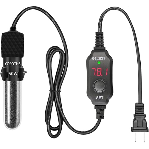 YOFOTHS Adjustable Mini Aquarium Heater 0.5/1/2/3 Gallon Submersible Small Fish Tank Heater 10W/20W/30W Digital Display Thermostat External Temperature Controller (50W)