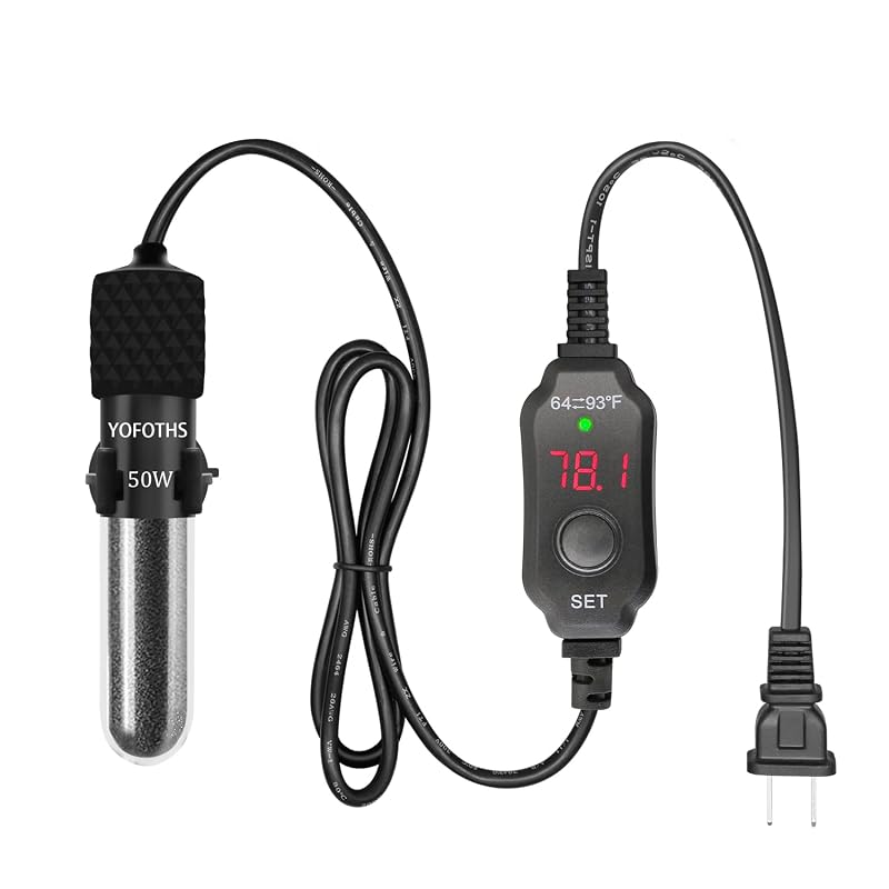 Aquecedor de Aquário Ajustável 50W YOFOTHS para Aquários de 18,9–37,9 L