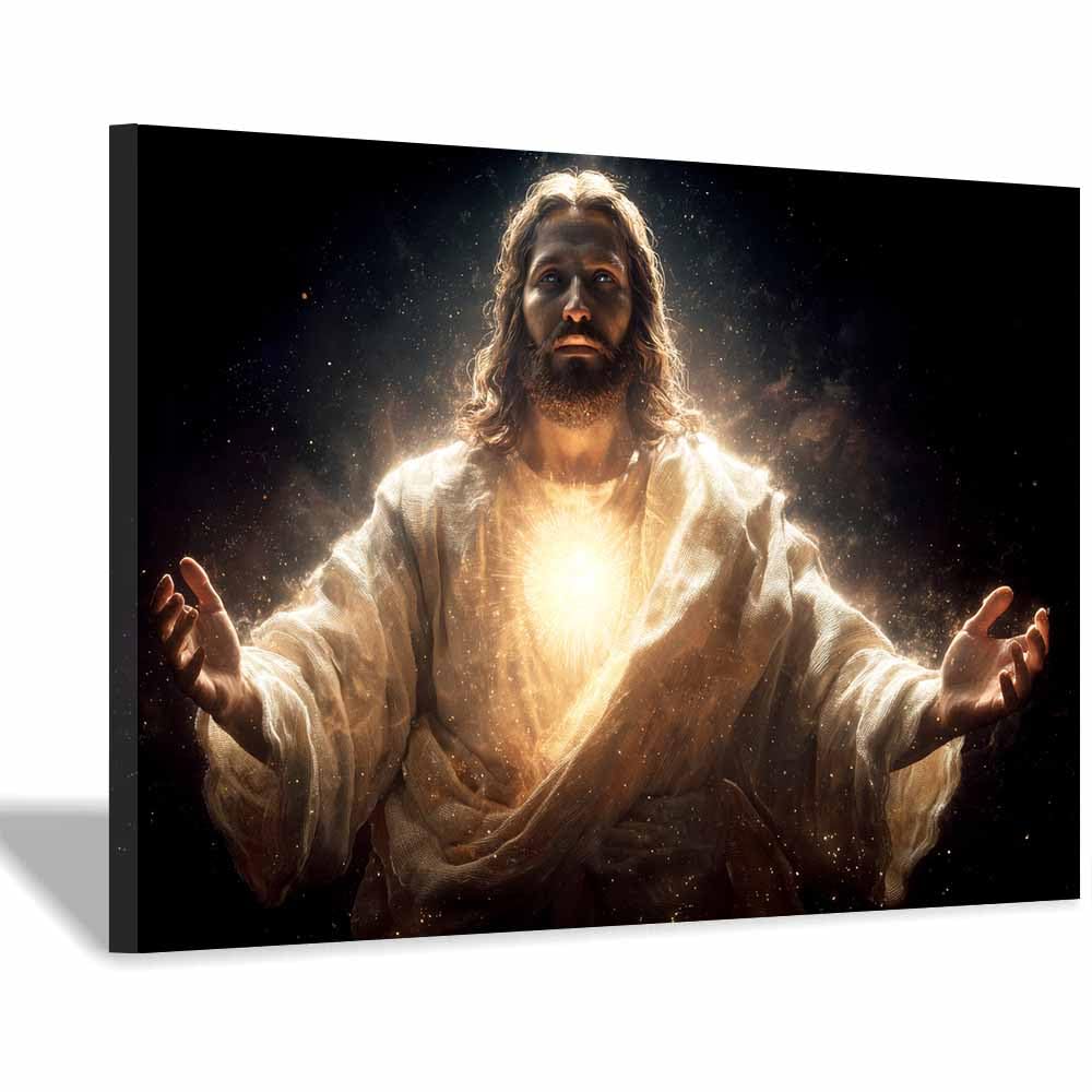 ZAMAEIU Christ Religions Canvas Wall Decor Radiants withs s thes holy heart Modern Abstract Religious Posters Prints for Living Room Bedroom Church Home Decoration(white)-30x50cm Framed