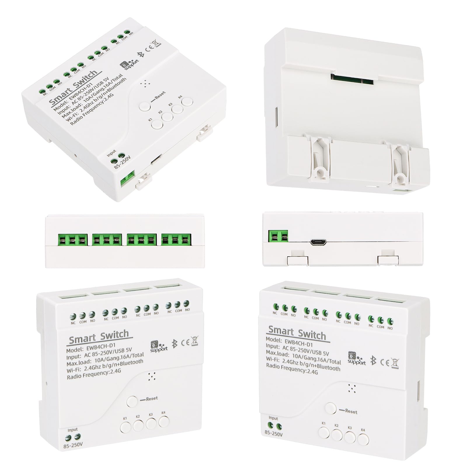 Wengart Interruptor de relé WiFi inteligente AC 85-250 V 10 A, módulo de relé de 4 canales de contacto seco, 2,4 GHz, aplicación Ewelink, funciona con Alexa Google Home, admite tres modos de control