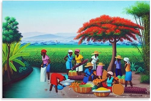 Póster de arte haitiano de arte liso, arte estético, arte de pared, sala de estar, dormitorio, decoración de sala de estar, marco de 24 x 36
