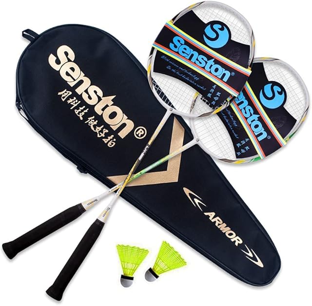 Senston 2 Pieces Carbon Alloy Badminton Set, lightweight 100% Graphite Shaft Badminton Racket, Various Sets Available, Including Premium Badminton Bag, 2 Badminton shuttlecock