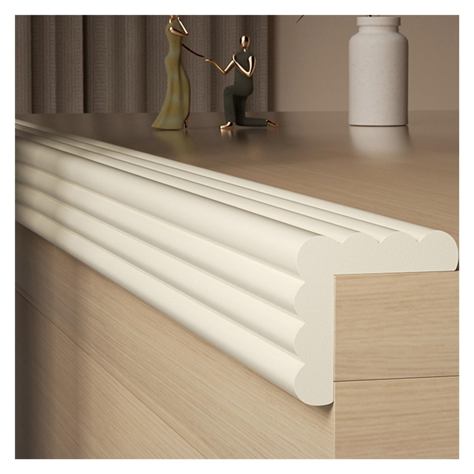 WIGING Foam Safety Strips, W Type Self-Adhesive Anti Collision Strip, Safety Bumper Guard Strip For Table Chair TV Bench Furniture Bed Cabinets Stair (Color : Beige, Size : 4m/13.12ft)