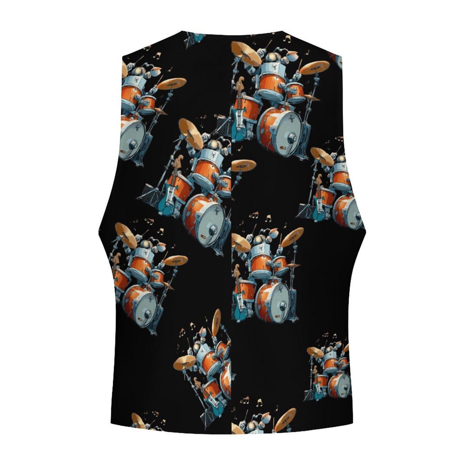 Drum Kit Playing Rock And Roll - Gilet casual da uomo con 2 tasche | Slim Fit Gilet Gilet Business Formale Gemelli Vestito