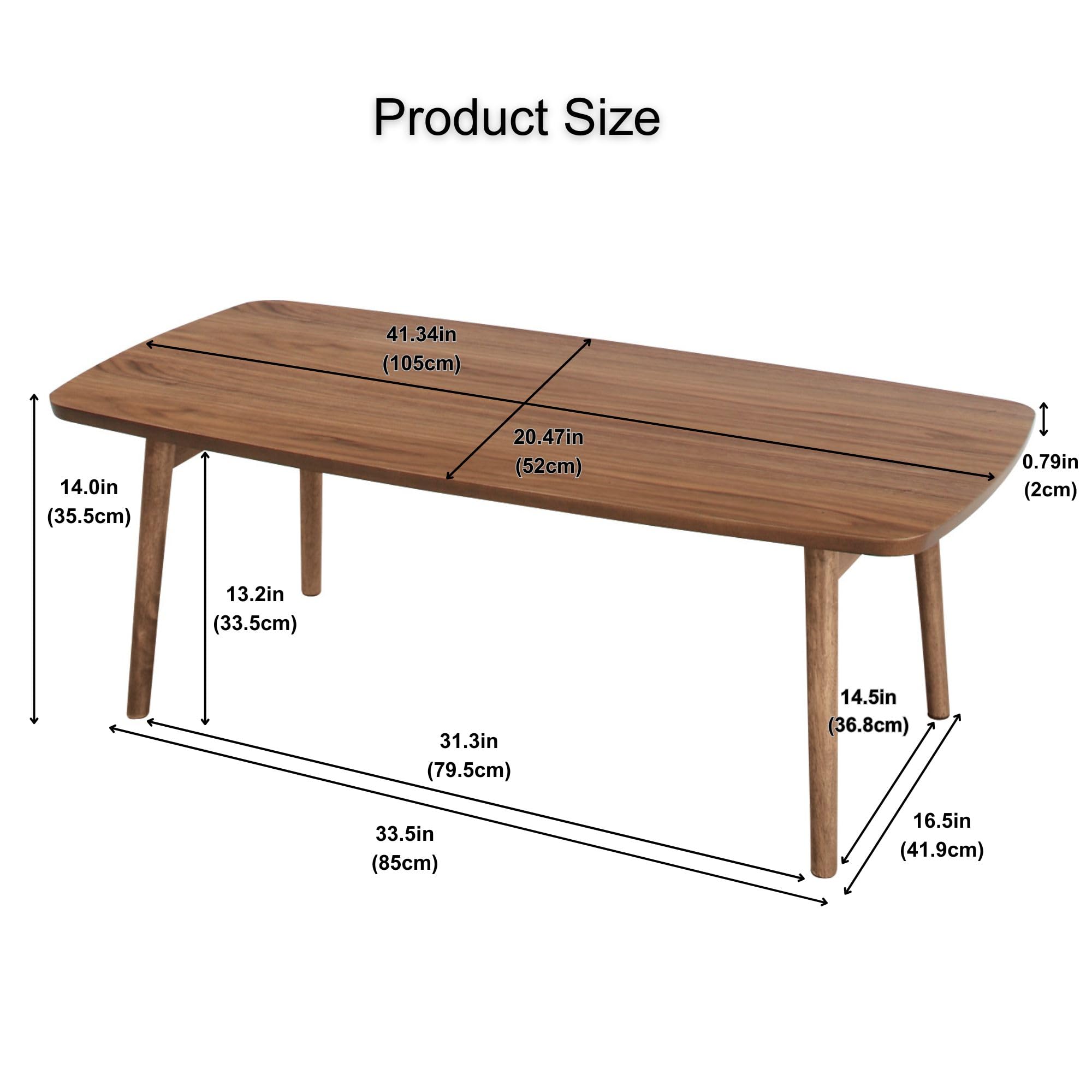Mesa plegable con patas de 41.3 pulgadas de ancho x 20.5 pulgadas de profundidad x 13.8 pulgadas de nogal natural y madera de caucho, mesa de centro para el hogar y la vida, color madera de nogal 3