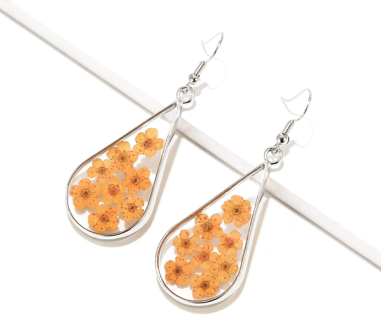 Pressed Flower Teardrop Earrings Dry Flowers Drop Dangle Fashion Jewelry - Image 3