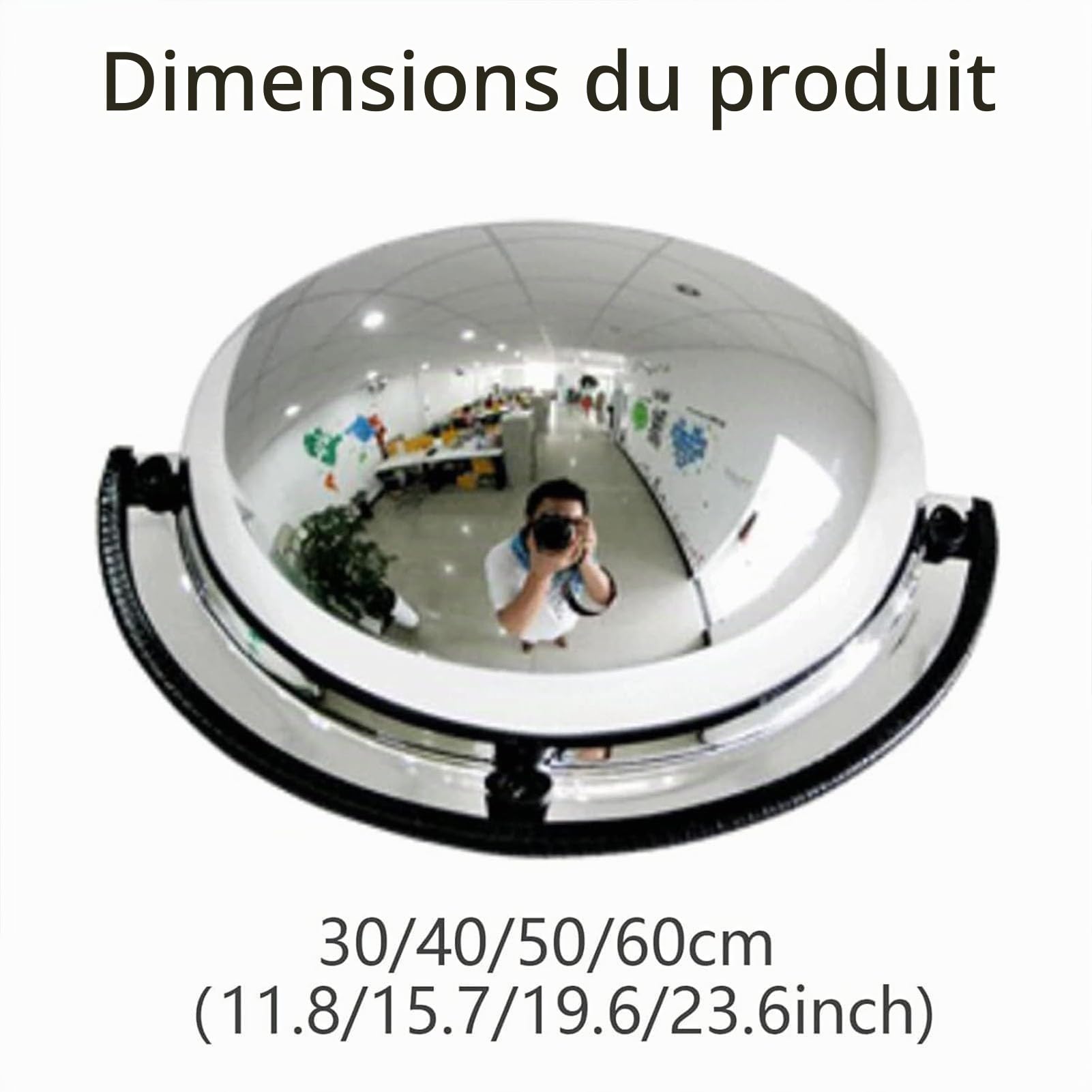 Miroir Convexe Demi-dôme panoramique Angle de Vision de 180 degrés 1/4 Miroir sphérique, Miroir de sécurité Acrylique, Convient pour Les magasins, Bureaux ou usines, Atelier de sécurité (Size : 40cm