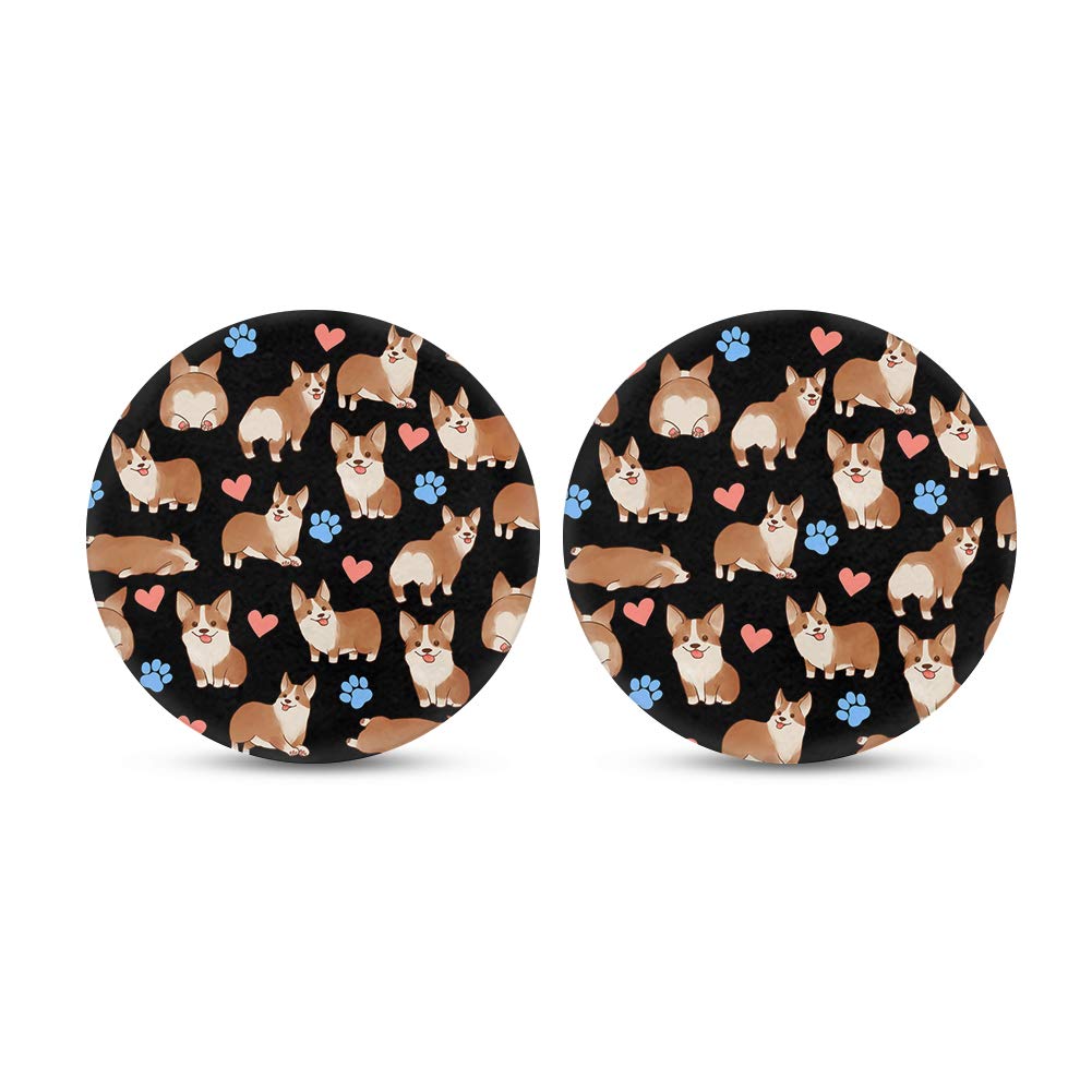 doginthehole Cute Corgi Print Car Cup Holder Coasters for Drink Absorbent Silicone Coasters Universal Vehicle Cup Holder Coasters Pack of 2